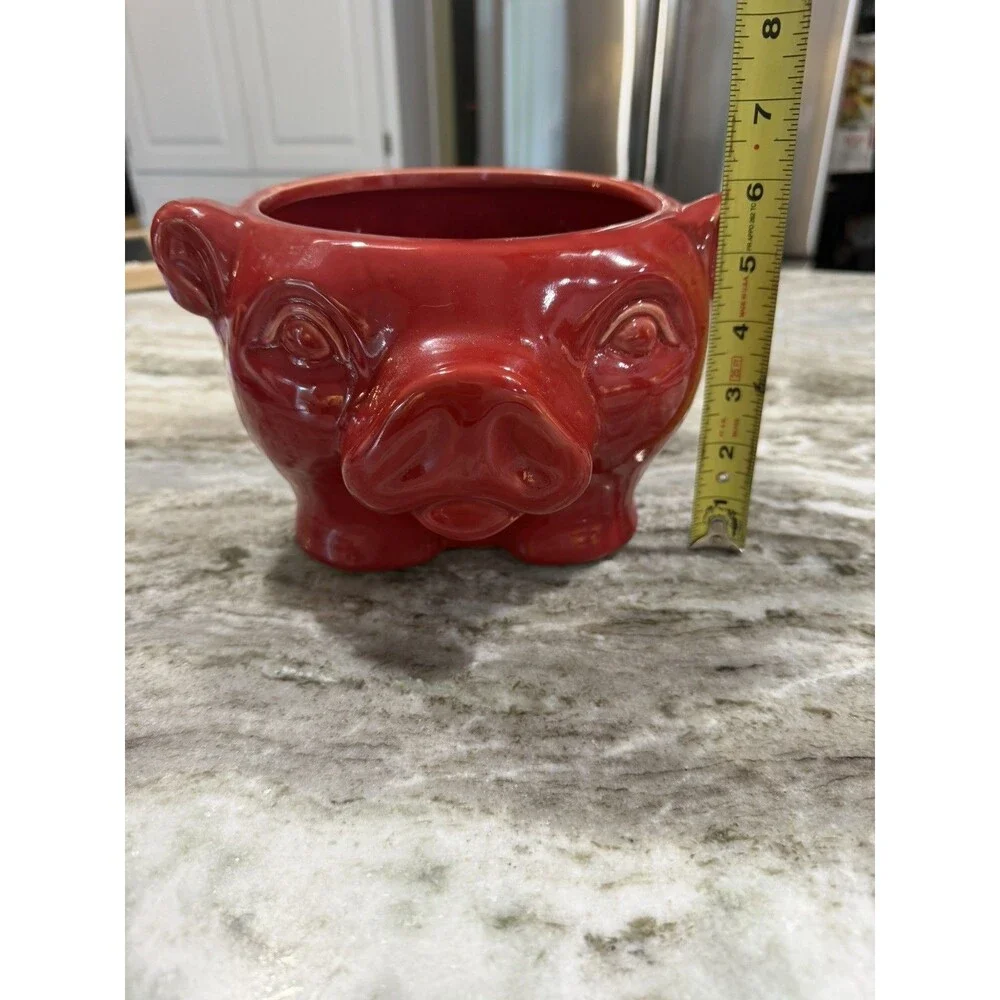 Vintage Red Pig Bowl Planter vase coin  trinket dish Art Pottery